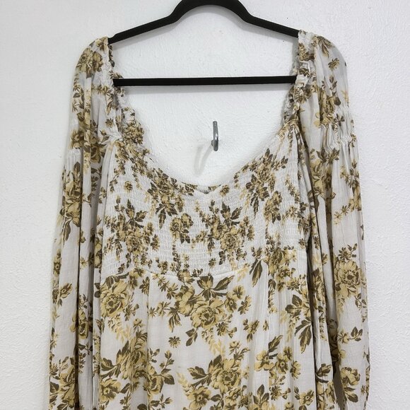 Free People Jaymes Midi Dress Floral Printed Smocked V Neck Long Sleeve Size XL - Picture 5 of 16